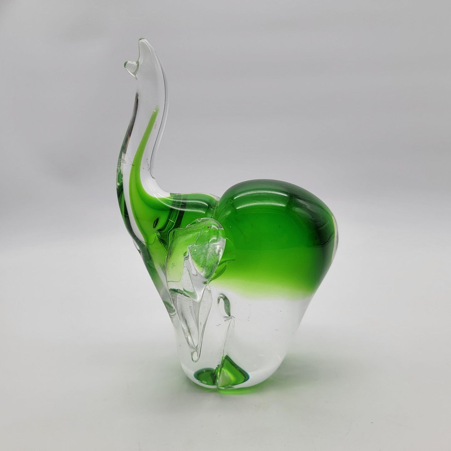 Blown Art Glass Elephant Sculpture Green Sommerso