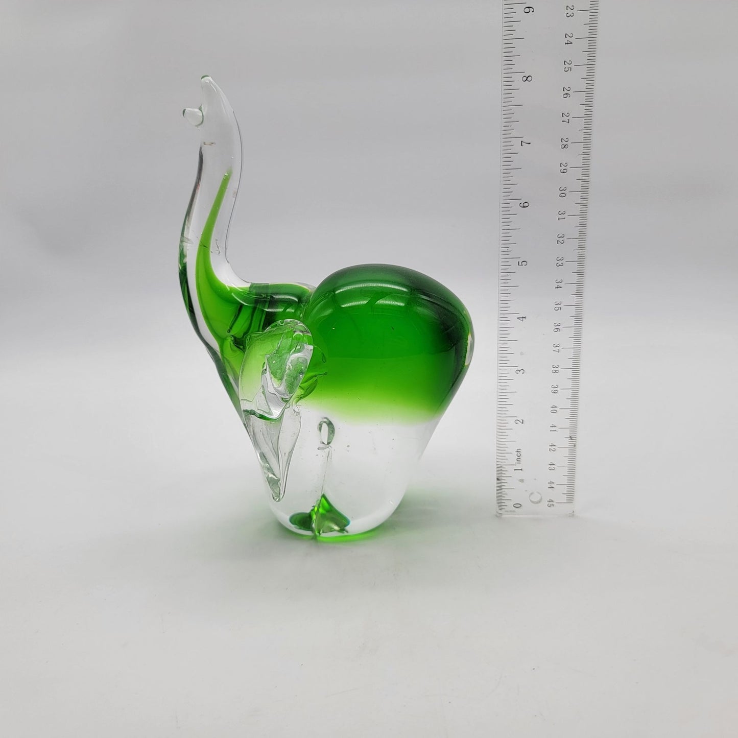 Blown Art Glass Elephant Sculpture Green Sommerso