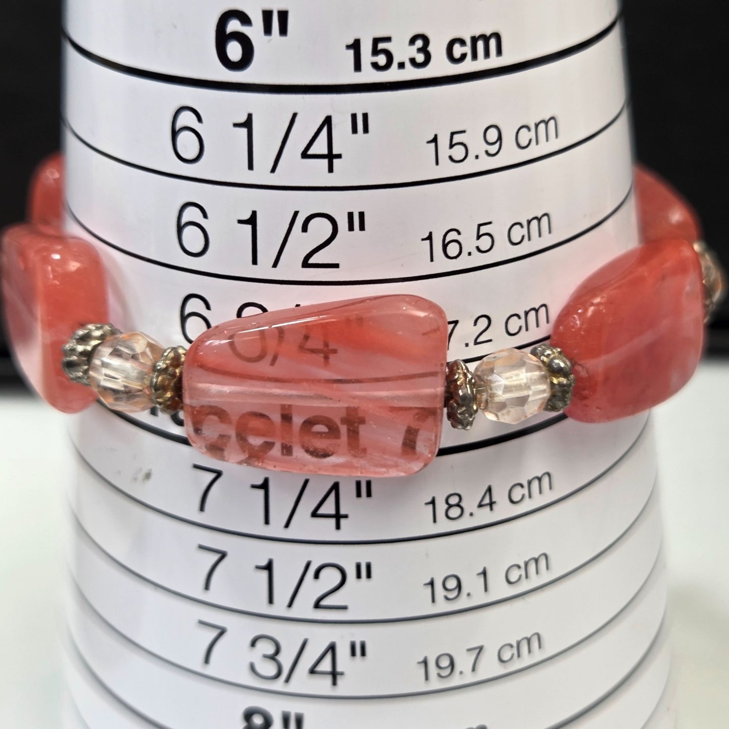 Cherry Quartz  & Faceted Crystal Beaded Bracelet Size 7