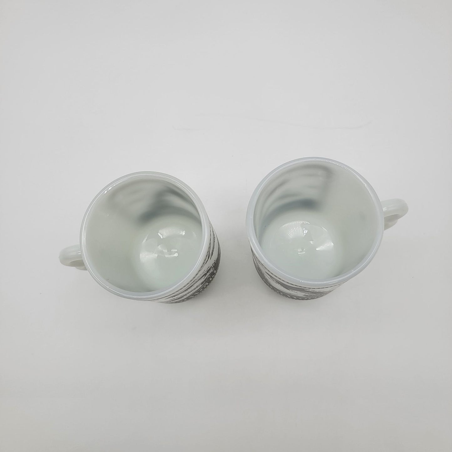 Pair of 1980 Vintage Fire King Milk Glass Sea World Footed Mugs Dolphin Orca Design