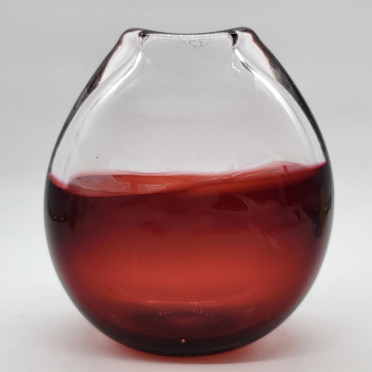 Red Bi-Color Glass Disc Vase Minimalist Design