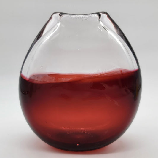 Red Bi-Color Glass Disc Vase Minimalist Design