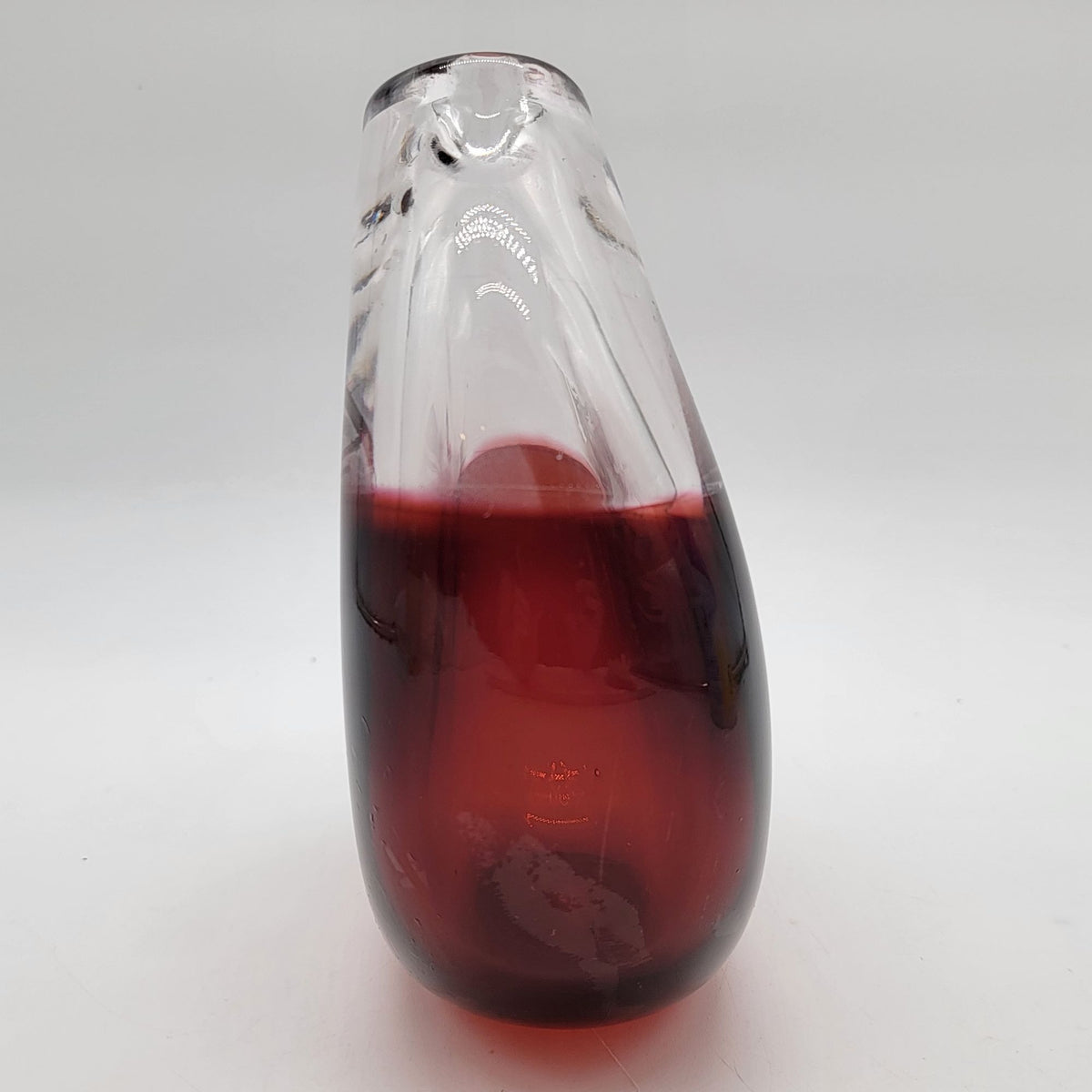Red Bi-Color Glass Disc Vase Minimalist Design
