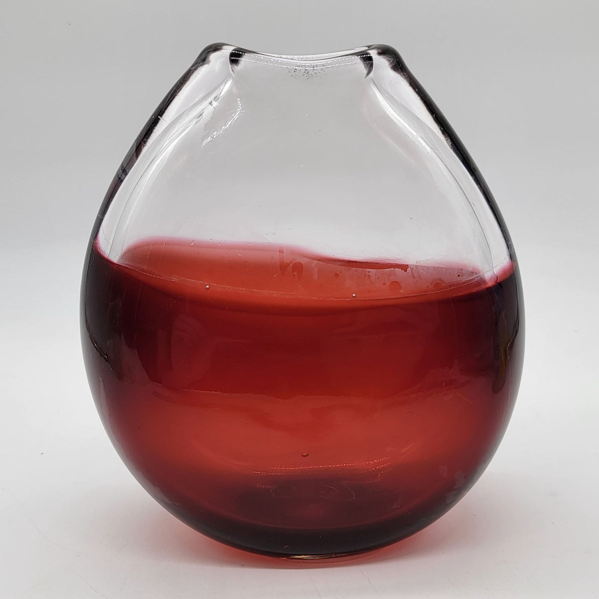 Red Bi-Color Glass Disc Vase Minimalist Design