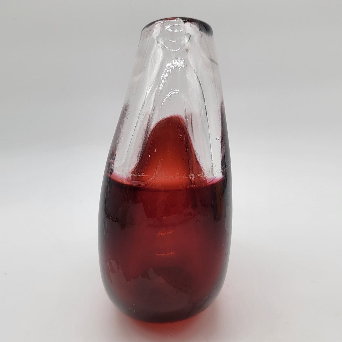 Red Bi-Color Glass Disc Vase Minimalist Design