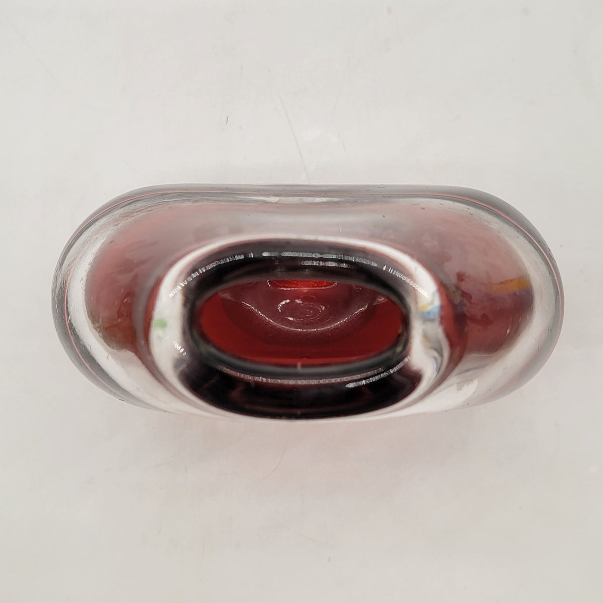 Red Bi-Color Glass Disc Vase Minimalist Design