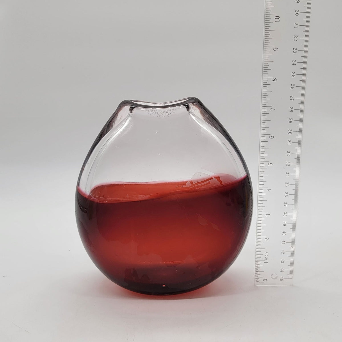 Red Bi-Color Glass Disc Vase Minimalist Design