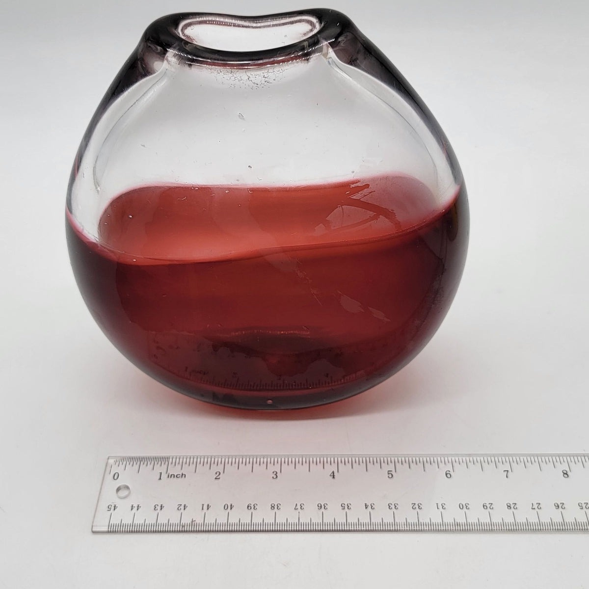 Red Bi-Color Glass Disc Vase Minimalist Design