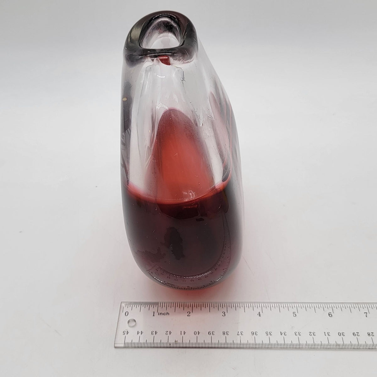 Red Bi-Color Glass Disc Vase Minimalist Design