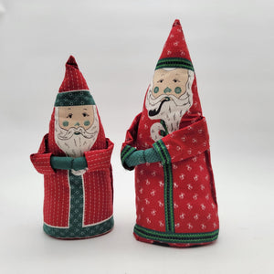 Pair Of Vintage Fabric Cone Santa Claus Plush Figurines