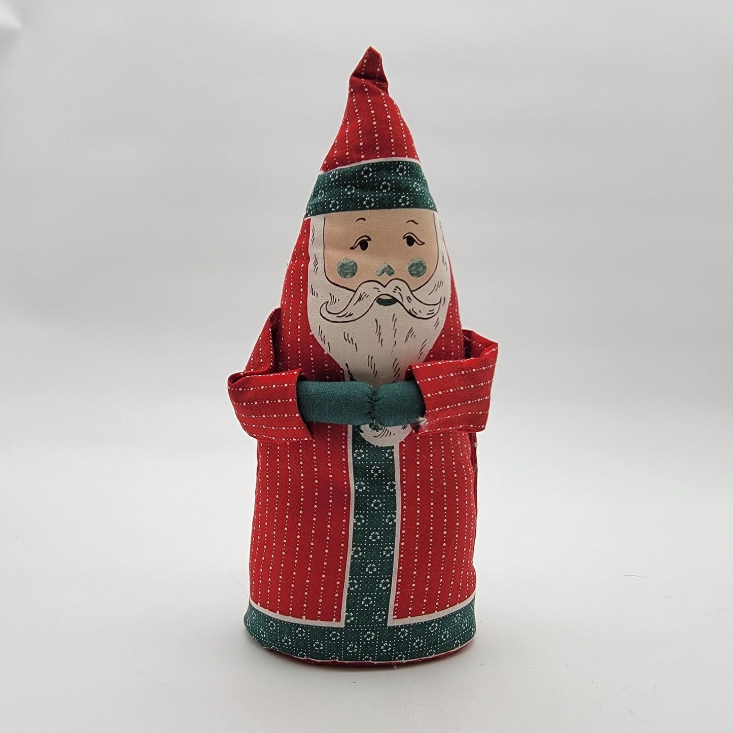 Pair Of Vintage Fabric Cone Santa Claus Plush Figurines