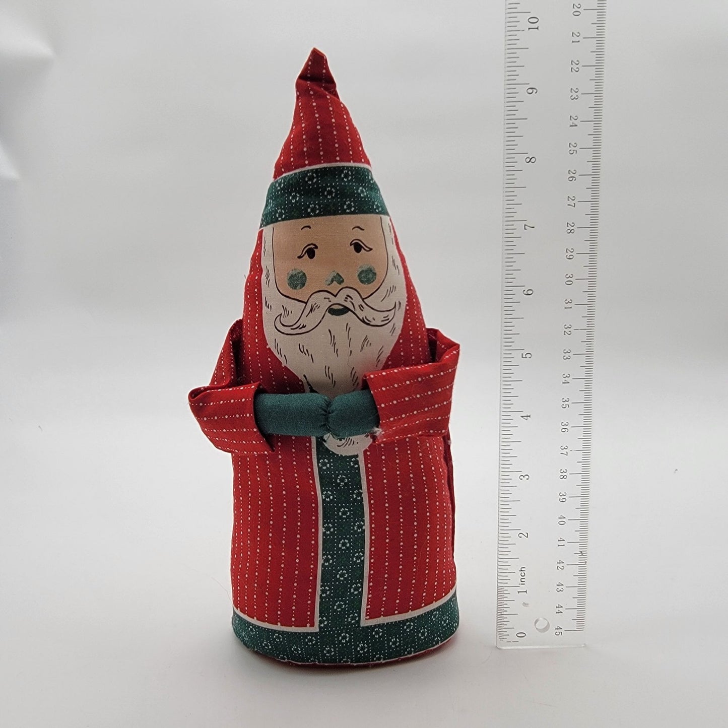 Pair Of Vintage Fabric Cone Santa Claus Plush Figurines