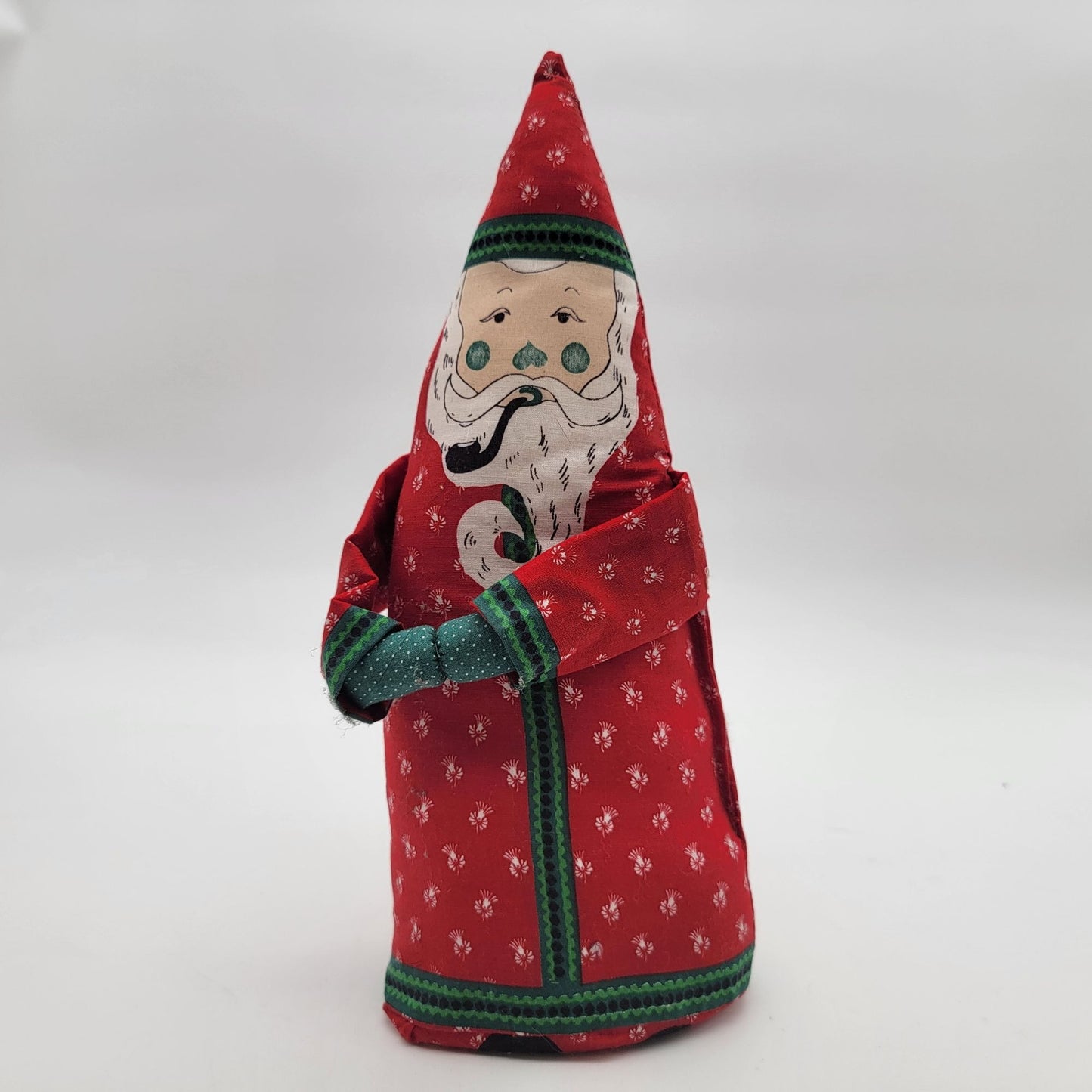 Pair Of Vintage Fabric Cone Santa Claus Plush Figurines