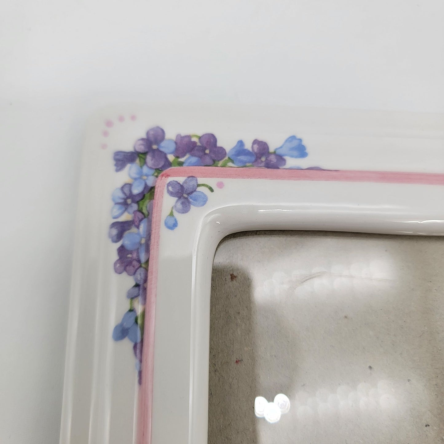 Vintage Porcelain Pansy Flowers Picture Frame