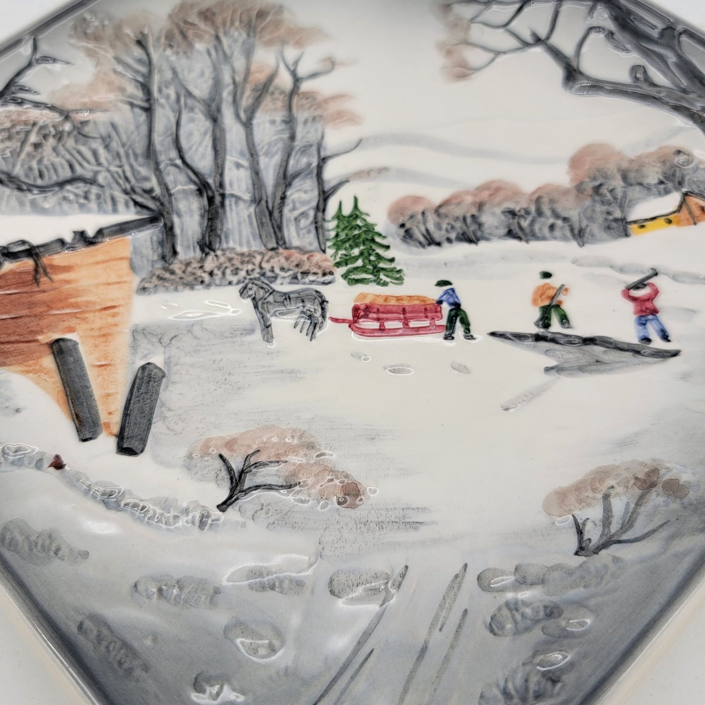 Vintage West Germany Winter Relief Square Wall Plate Forest Cottage