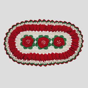 Vintage Oval Crochet Red Irish Rose Doily