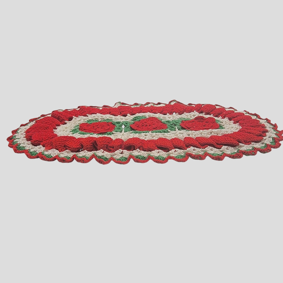 Vintage Oval Crochet Red Irish Rose Doily