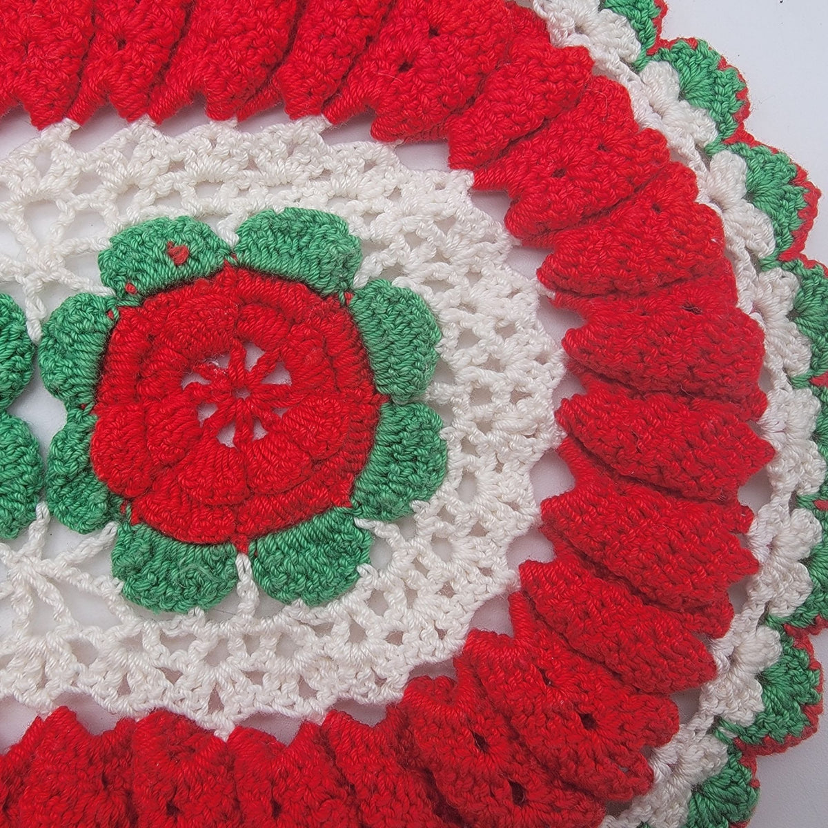 Vintage Oval Crochet Red Irish Rose Doily