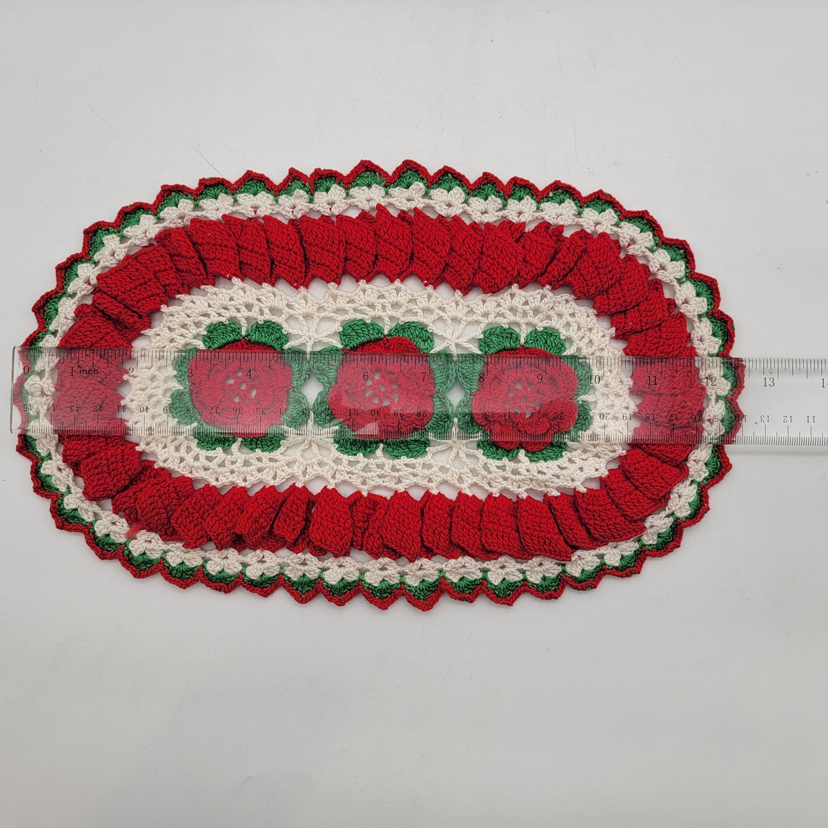 Vintage Oval Crochet Red Irish Rose Doily