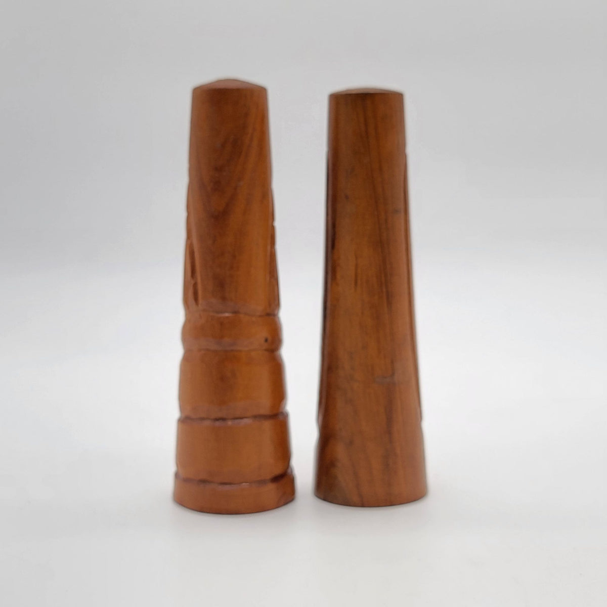 Mid-Century Carved Wooden Tiki Moai Salt & Pepper Shakers Set