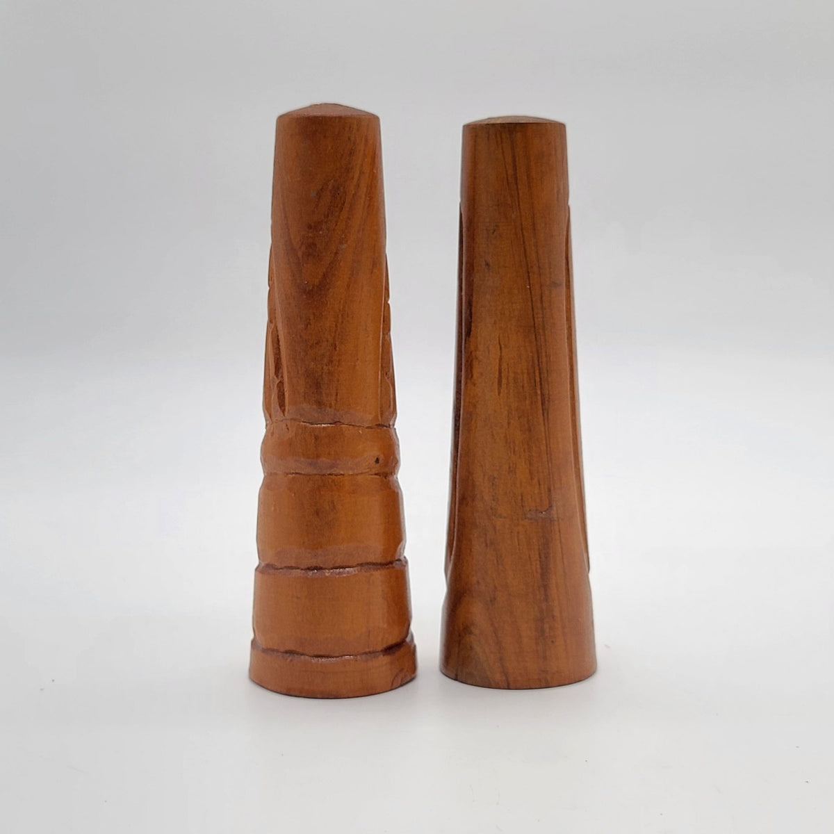 Mid-Century Carved Wooden Tiki Moai Salt & Pepper Shakers Set