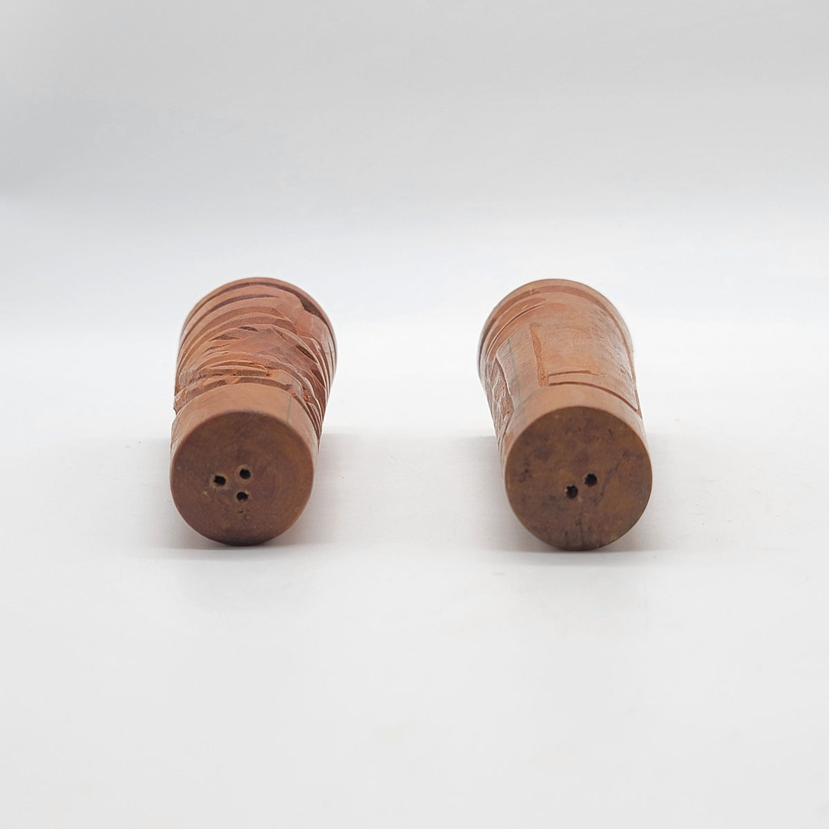 Mid-Century Carved Wooden Tiki Moai Salt & Pepper Shakers Set