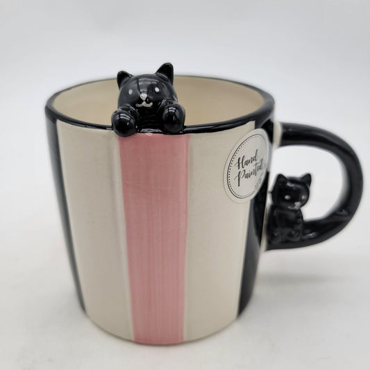 Petal & Pearls Hand Painted Striped Cat Mug