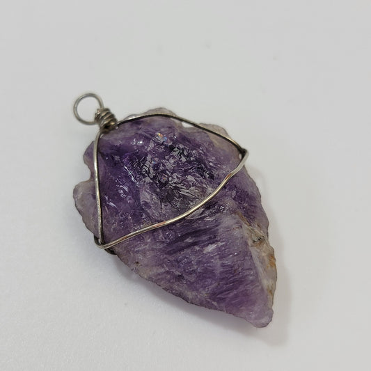 Artisan Wire Wrapped Raw Amethyst Crystal Pendant