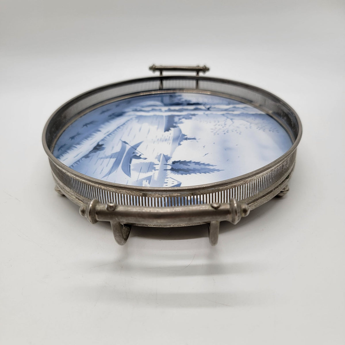 Vintage Delft Blue Porcelain Oval Serving Tray