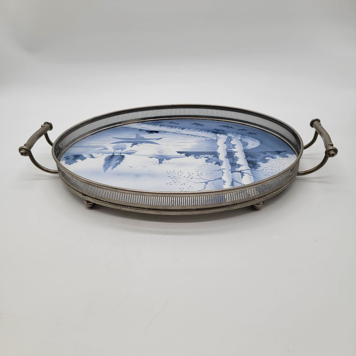 Vintage Delft Blue Porcelain Oval Serving Tray