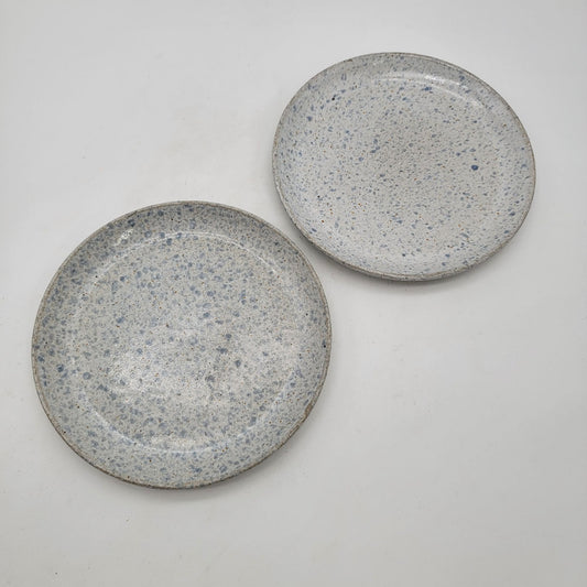 Denby-Langley Pottery Stoneware Plates Set Of 2 Blue Speckled Design