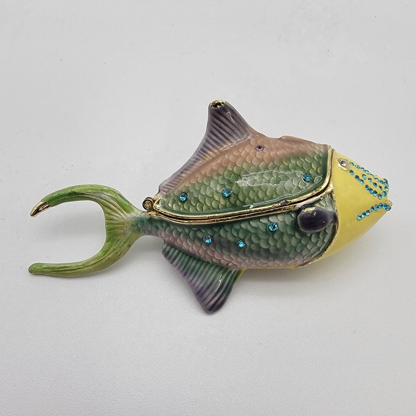 Enameled & Rhinestone Embellished Trigger Fish Trinket Box