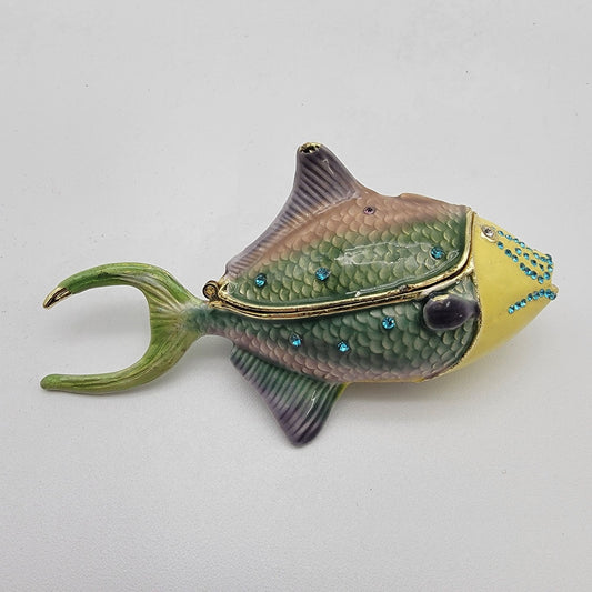 Enameled & Rhinestone Embellished Trigger Fish Trinket Box