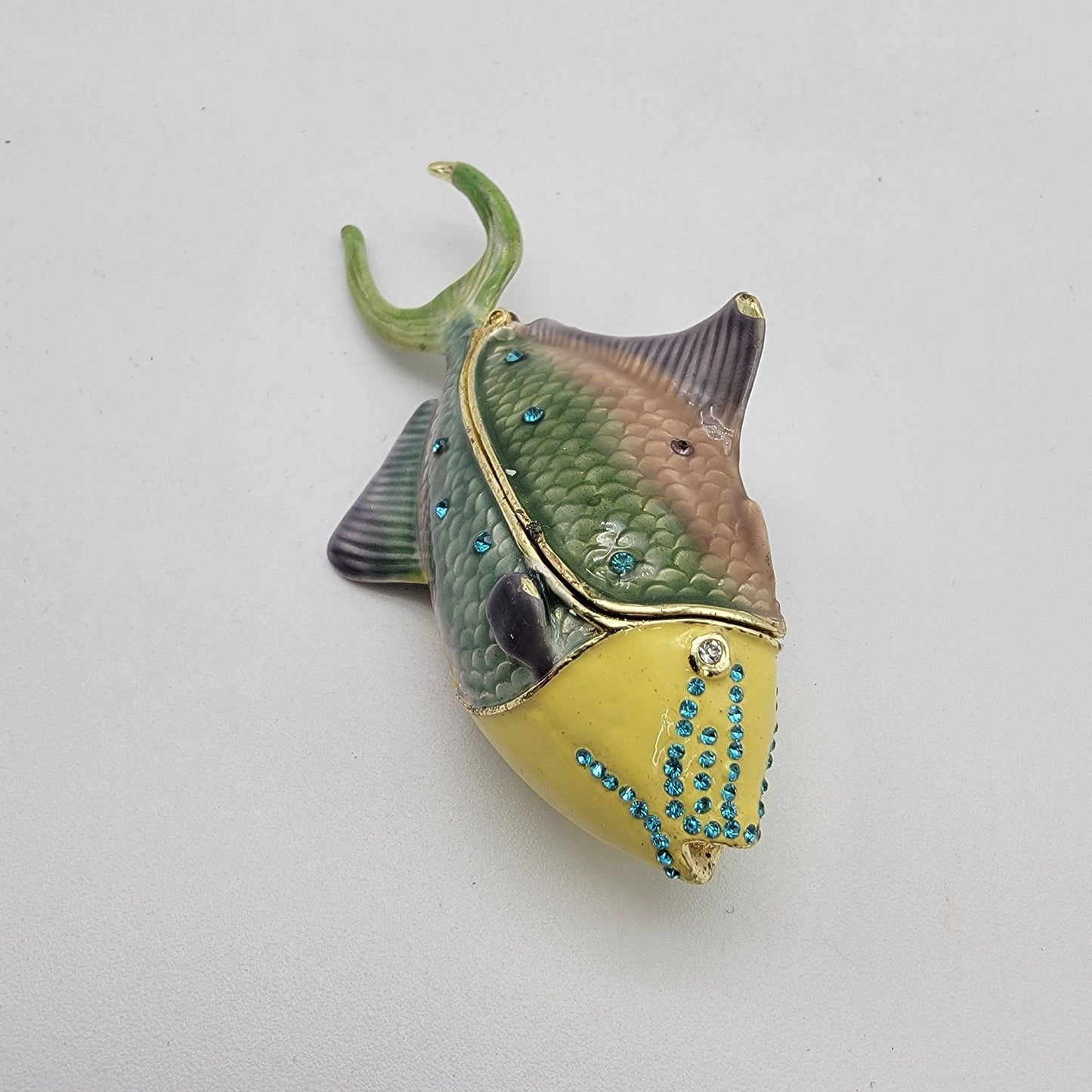 Enameled & Rhinestone Embellished Trigger Fish Trinket Box