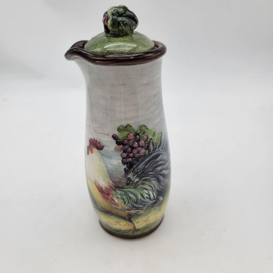 Vintage Cruet With Lid Rooster & Grapes Design
