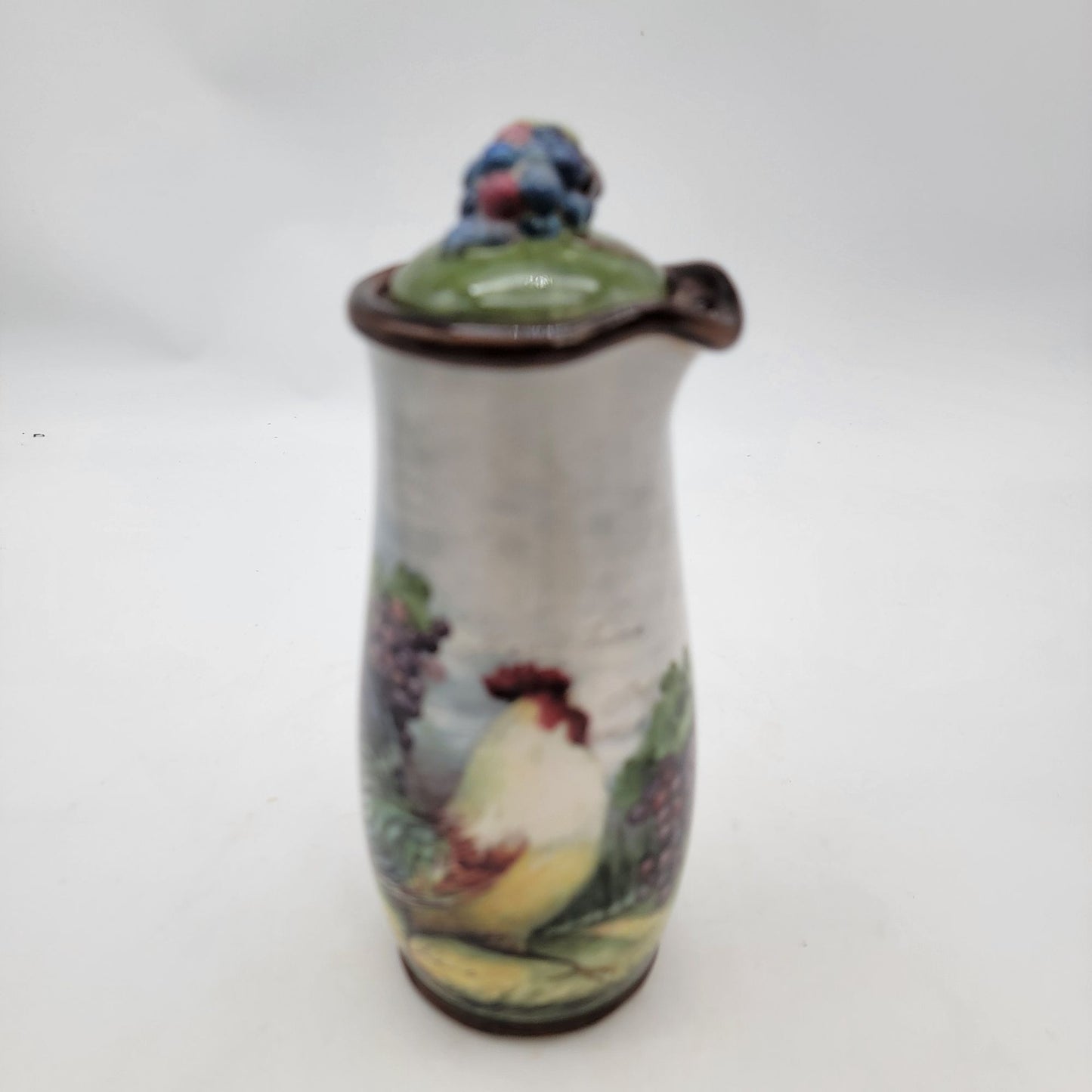 Vintage Cruet With Lid Rooster & Grapes Design