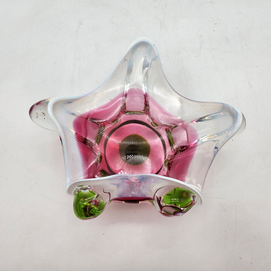 Murano Art Glass Bowl With Pink & Green