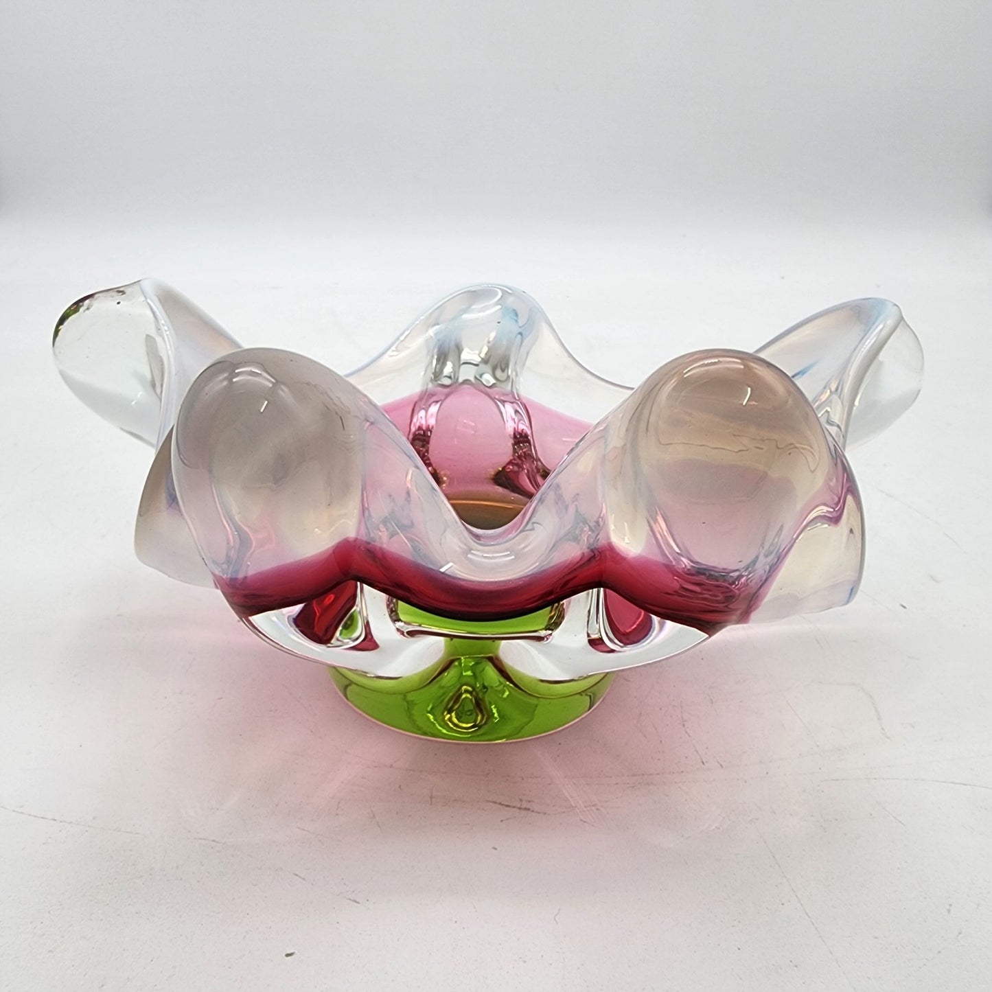 Murano Art Glass Bowl With Pink & Green