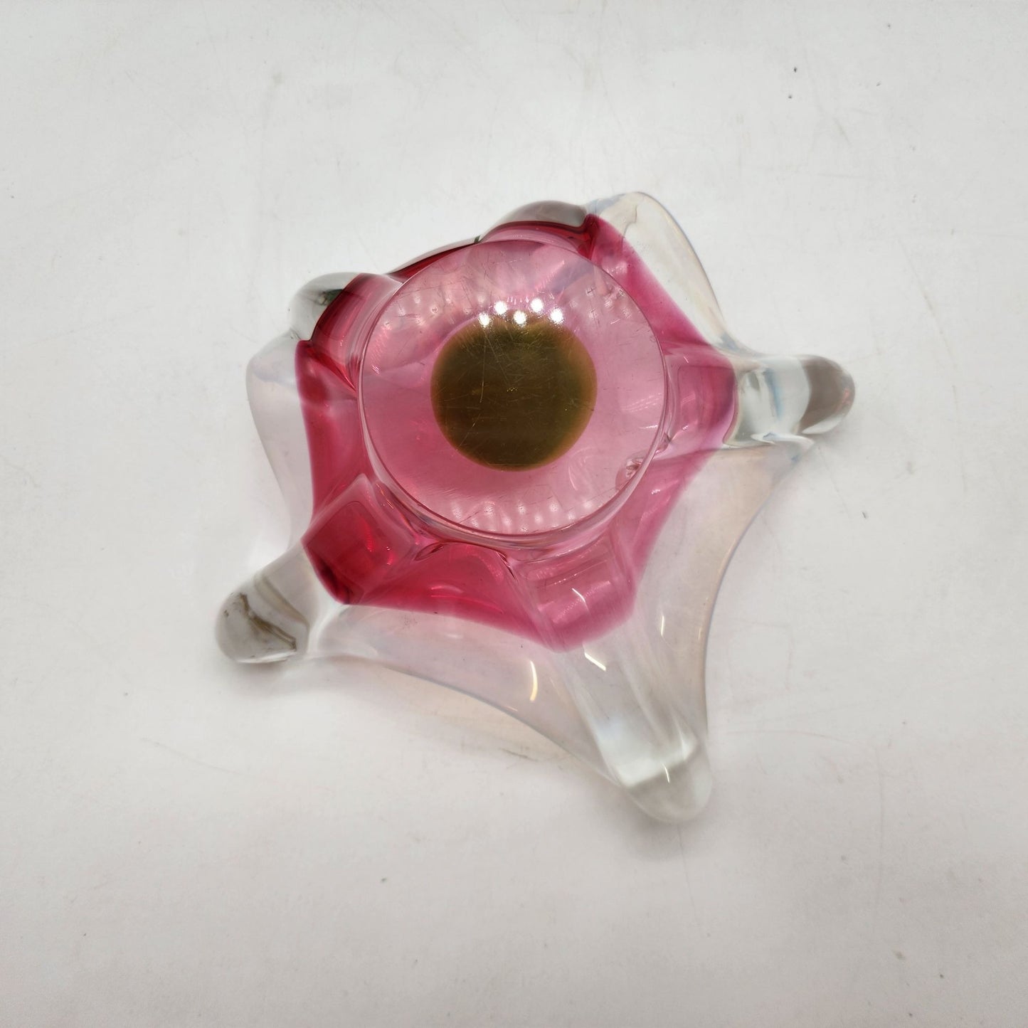 Murano Art Glass Bowl With Pink & Green