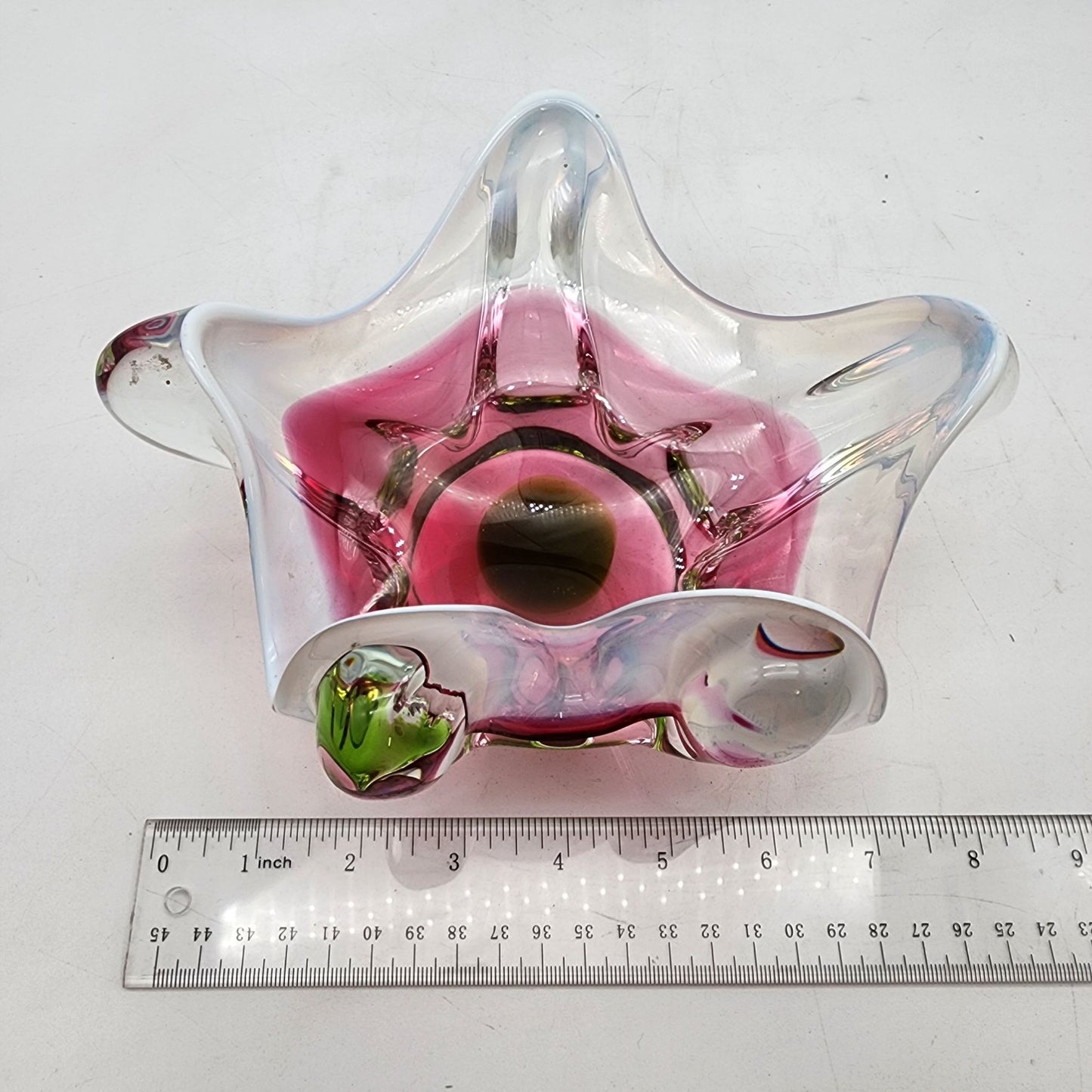Murano Art Glass Bowl With Pink & Green