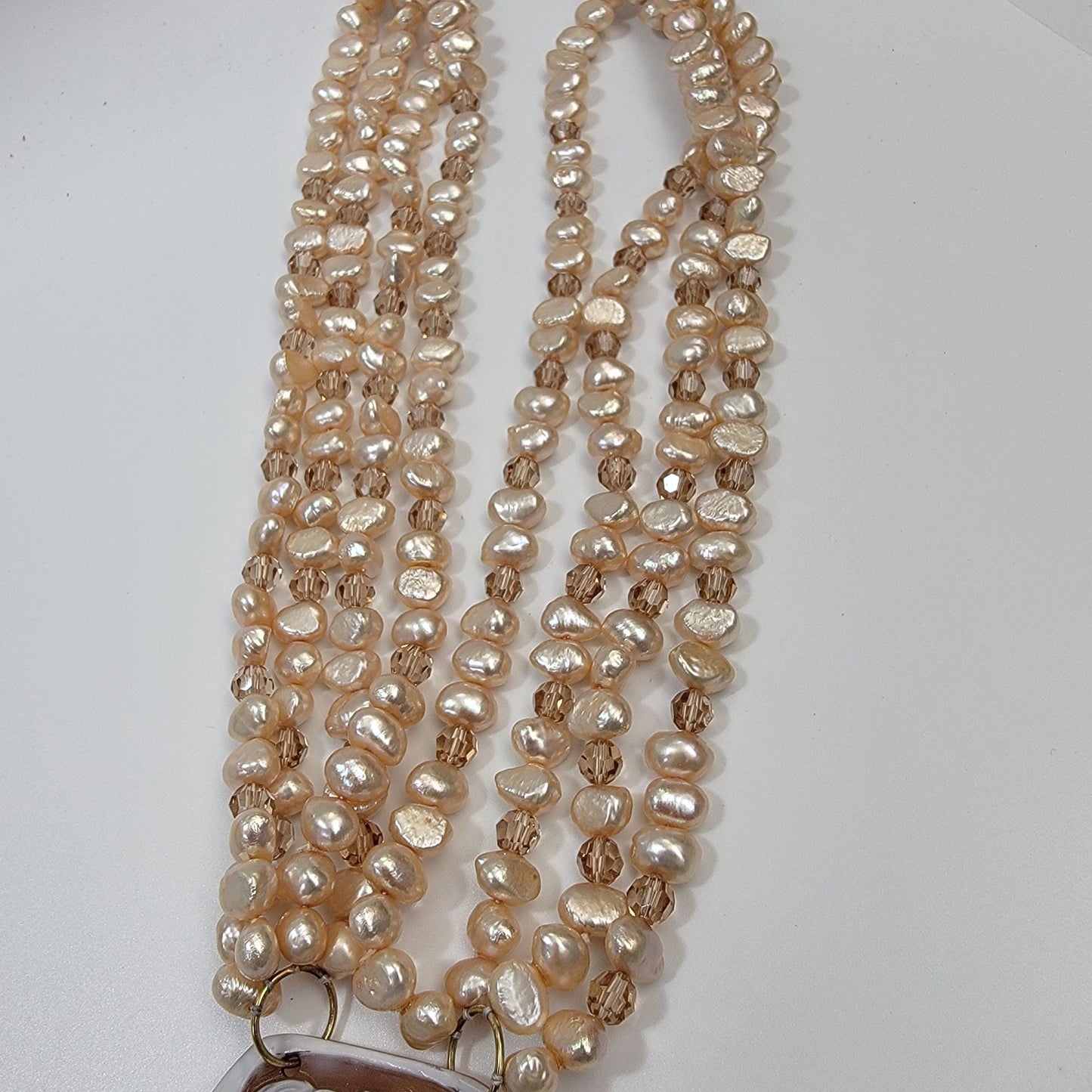 Artisan Hand-Carved Shell Three Graces Cameo Pendant On Freshwater Pearls & Faceted Crystals Necklace