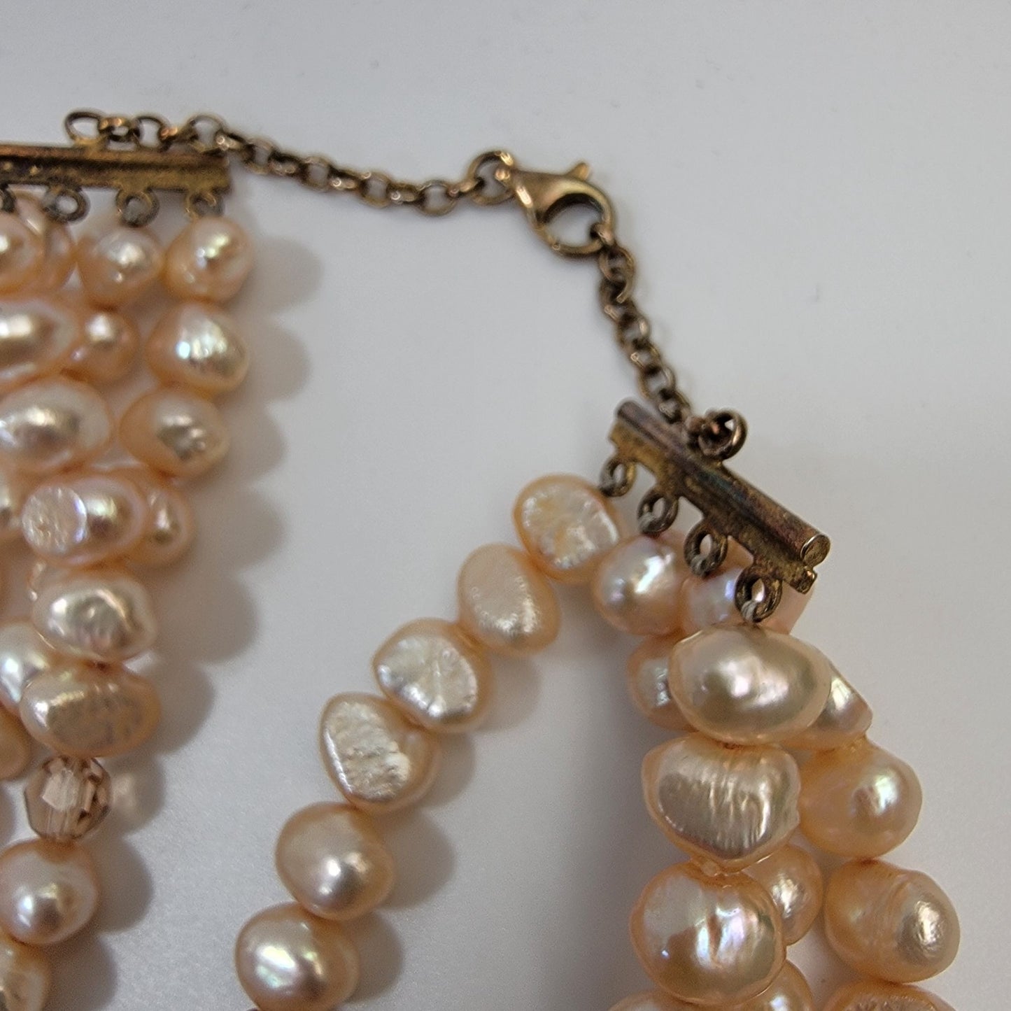 Artisan Hand-Carved Shell Three Graces Cameo Pendant On Freshwater Pearls & Faceted Crystals Necklace