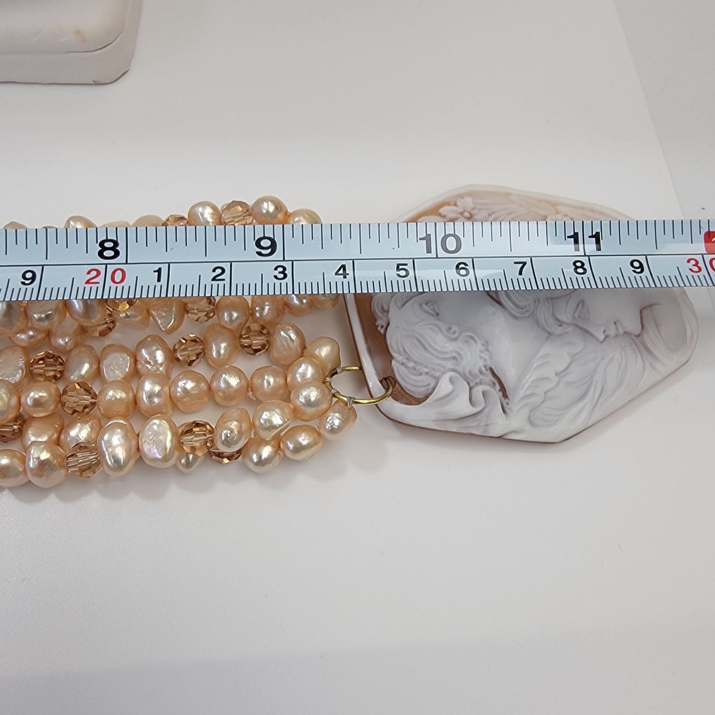 Artisan Hand-Carved Shell Three Graces Cameo Pendant On Freshwater Pearls & Faceted Crystals Necklace