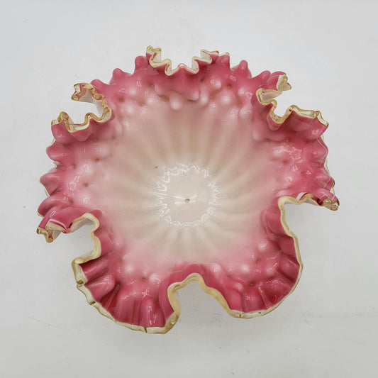 Antique Pink Ruffled Glass Bride's Bowl