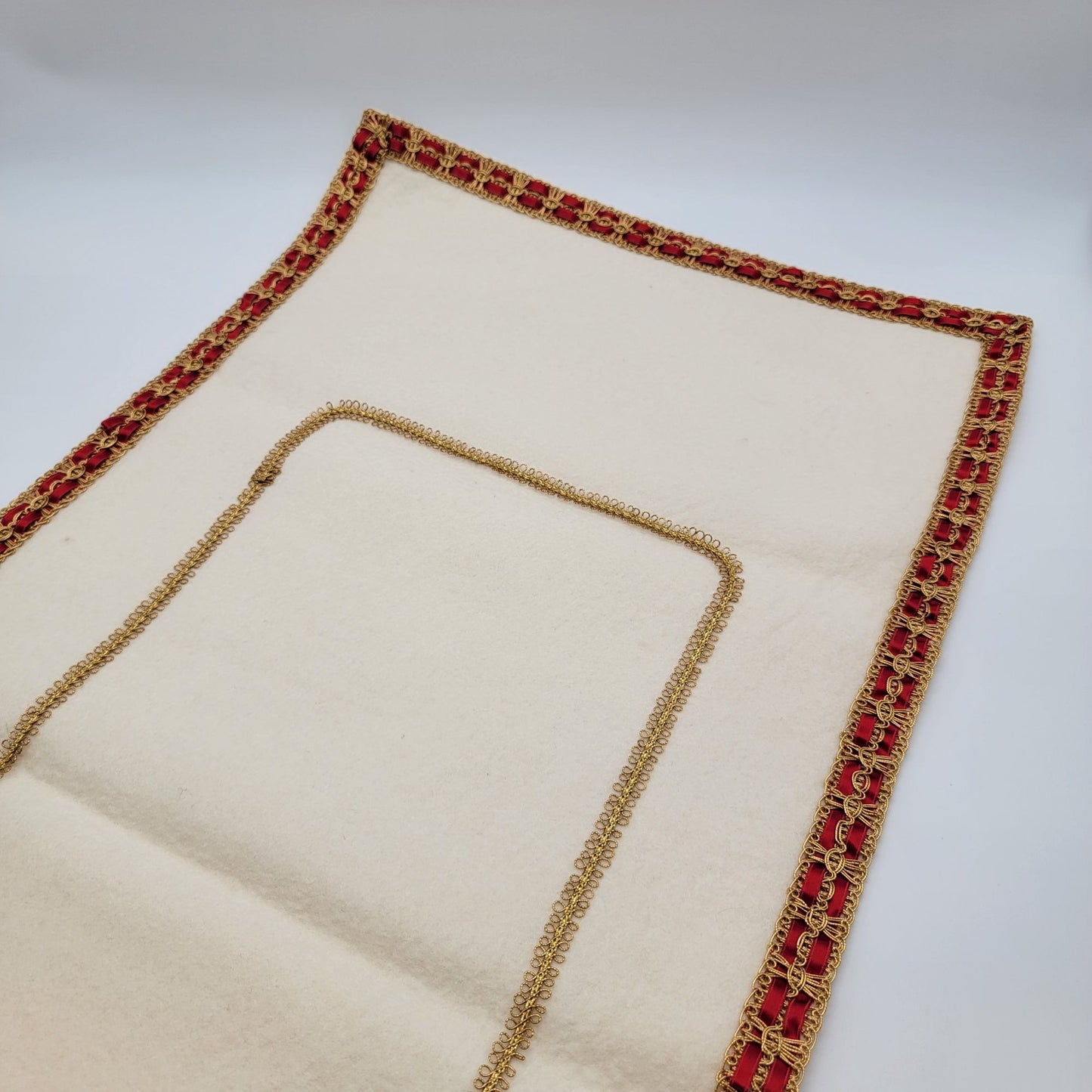 Vintage Handcrafted Felt Christmas Table Runner Red & Gold Trim