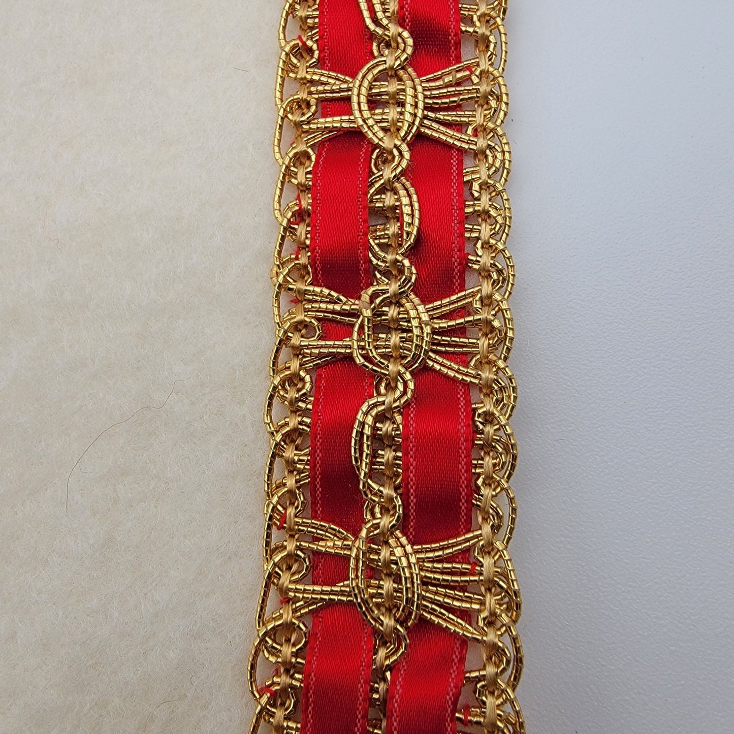 Vintage Handcrafted Felt Christmas Table Runner Red & Gold Trim