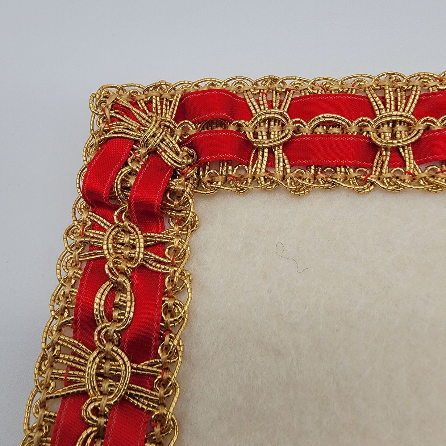 Vintage Handcrafted Felt Christmas Table Runner Red & Gold Trim