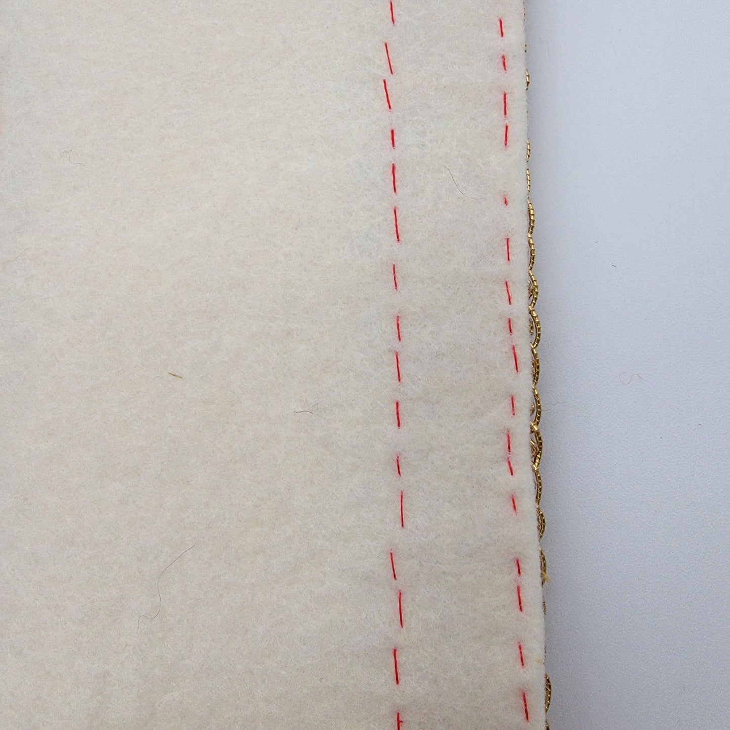 Vintage Handcrafted Felt Christmas Table Runner Red & Gold Trim