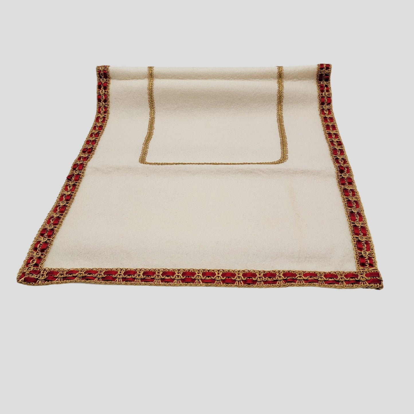 Vintage Handcrafted Felt Christmas Table Runner Red & Gold Trim