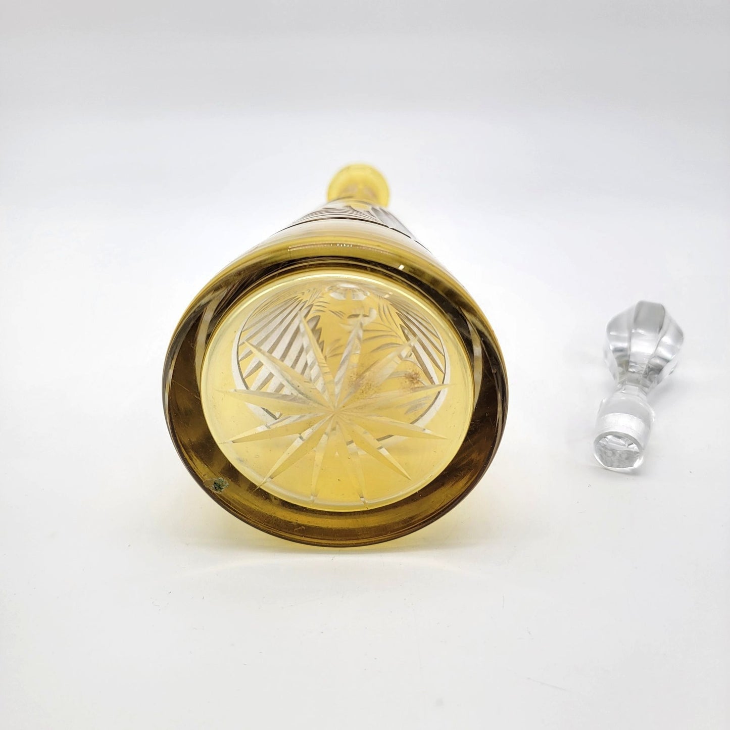 Bohemian Amber Cut-To-Clear Glass Decanter With Crystal Stopper